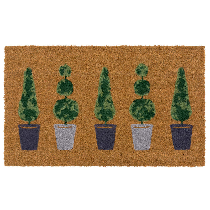 Topiary Coir Doormat - a 100% recycled material coir doormat featuring 5 potted plants.