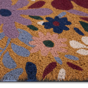 Wildflower Meadow Coir Doormat- made from 100% natural coconut husk fibres featuring oversized blooms.