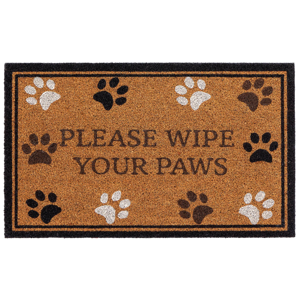 Wipe your Paws Border Coir Doormat- made from 100% coconut husk fibres with an eco-friendly backing.