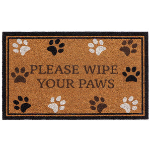 Wipe your Paws Border Coir Doormat- made from 100% coconut husk fibres with an eco-friendly backing.