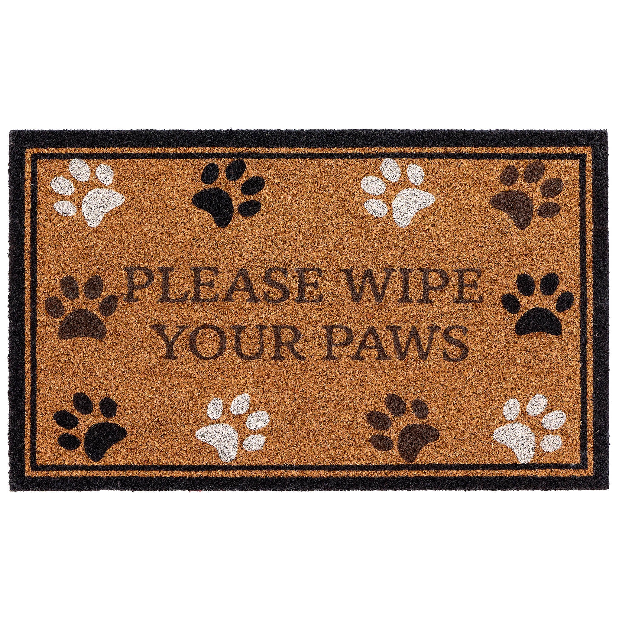 Wipe your Paws Border Coir Doormat- made from 100% coconut husk fibres with an eco-friendly backing.