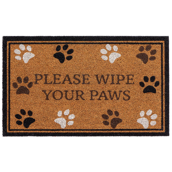 Wipe your Paws Border Coir Doormat- made from 100% coconut husk fibres with an eco-friendly backing.