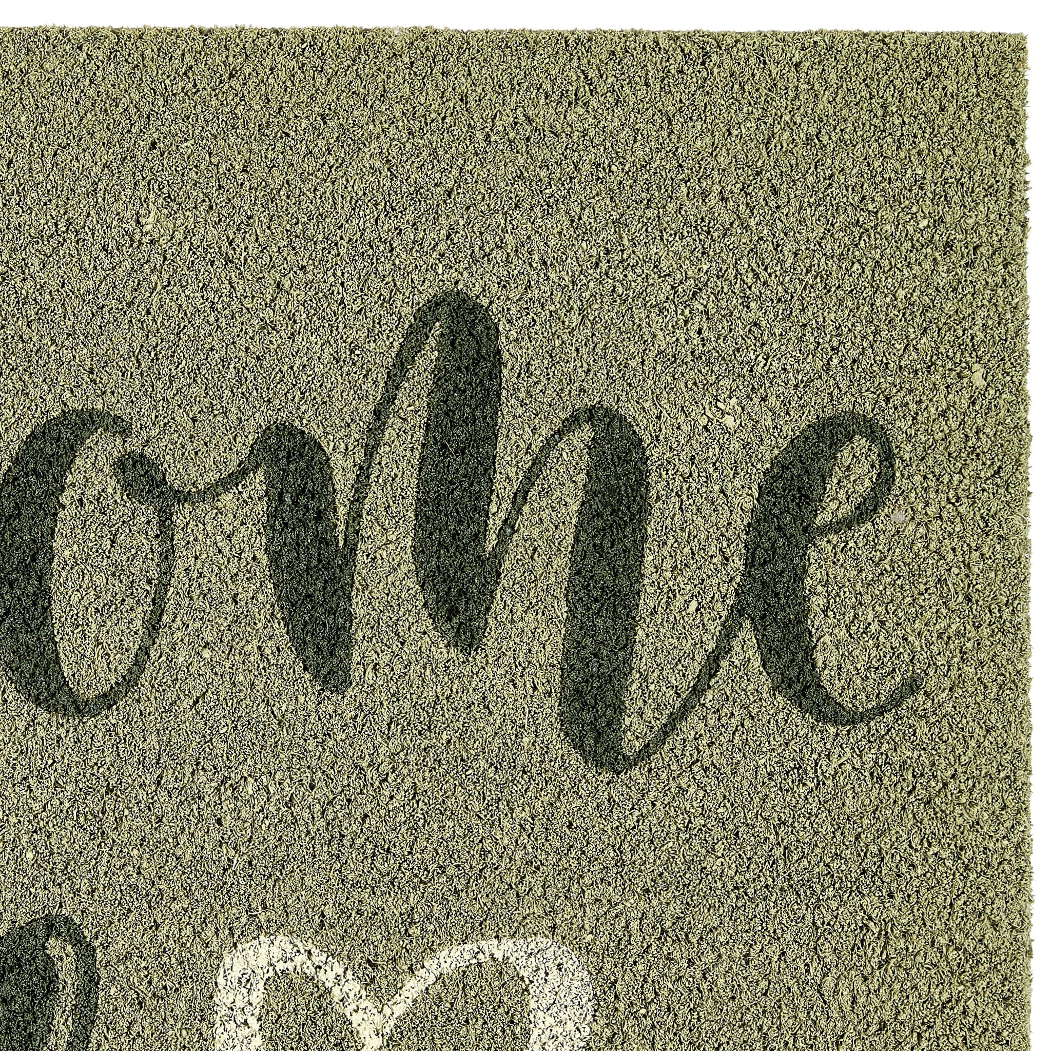 Welcome Sage Coir Doormat made from natural coconut fibres, featuring the word ‘welcome’ written in dark green font.