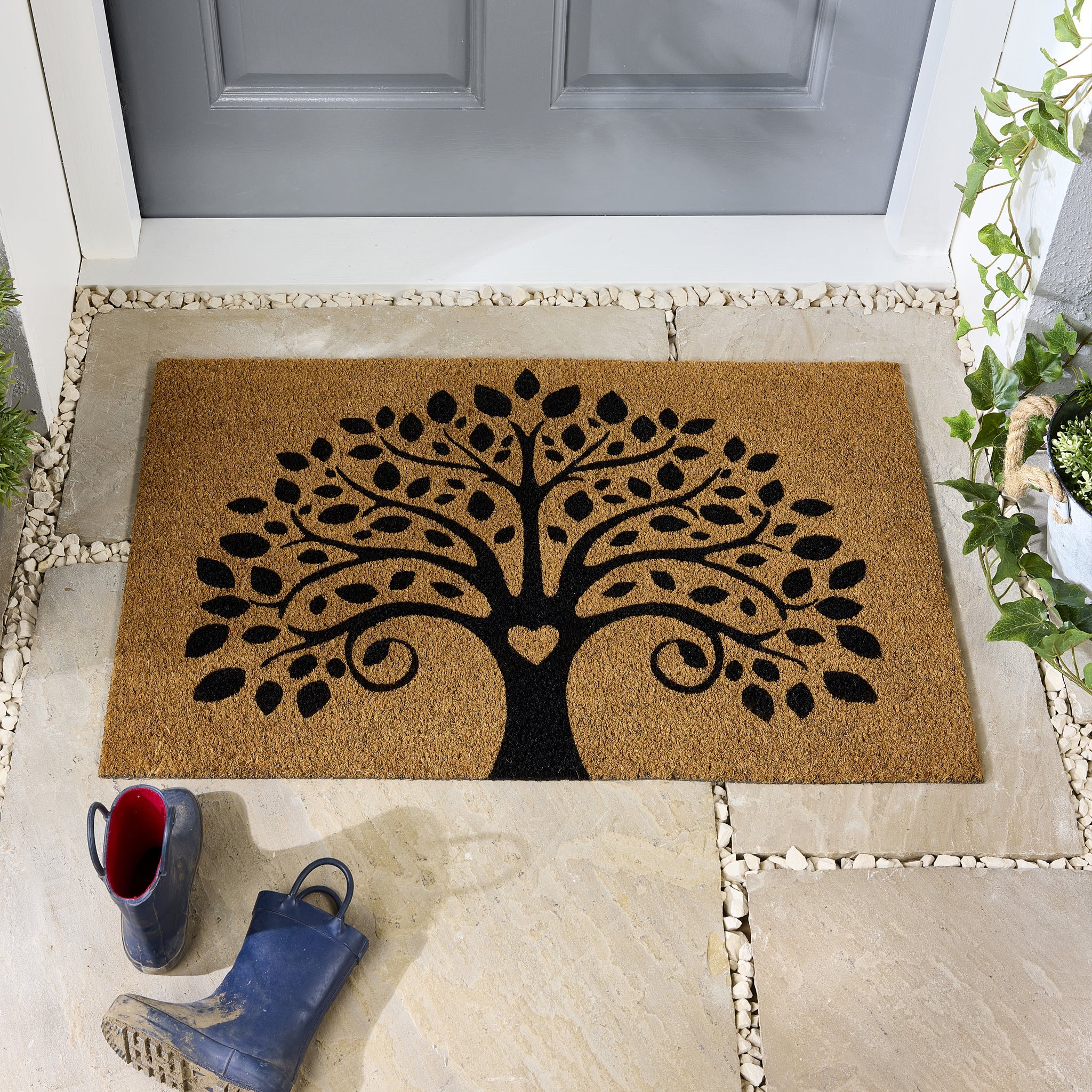 Tree of Life Coir made from natural coconut fibres, featuring a black outlined tree. 