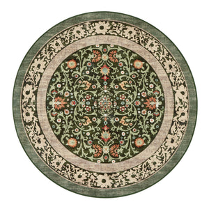 Country Paisley Green Eco-Washable Circle Rug with a floral design.