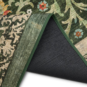 Country Paisley Green Eco-Washable Rug- a green eco -washable rug featuring various florals. 