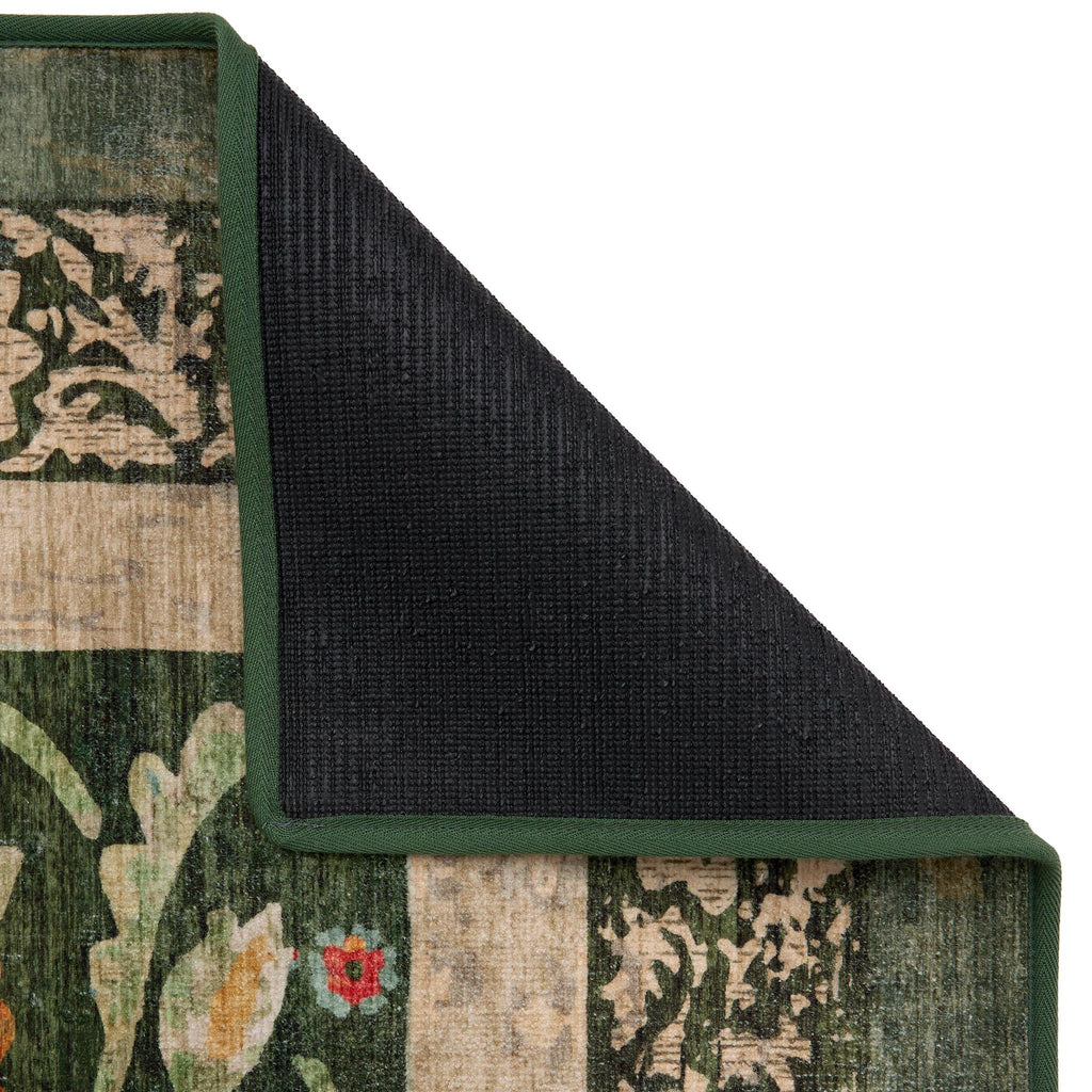 Country Paisley Green Eco-Washable Rug- a green eco -washable rug featuring various florals. 