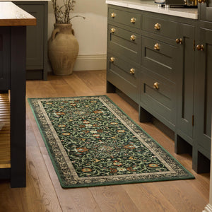 Country Paisley Green Eco-Washable Runner- a green eco -washable runner featuring various florals. 