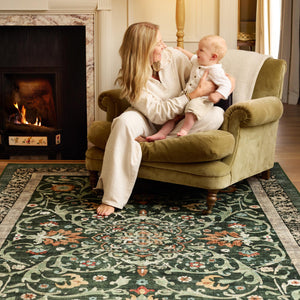 Country Paisley Green Eco-Washable Rug- a green eco -washable rug featuring various florals. 