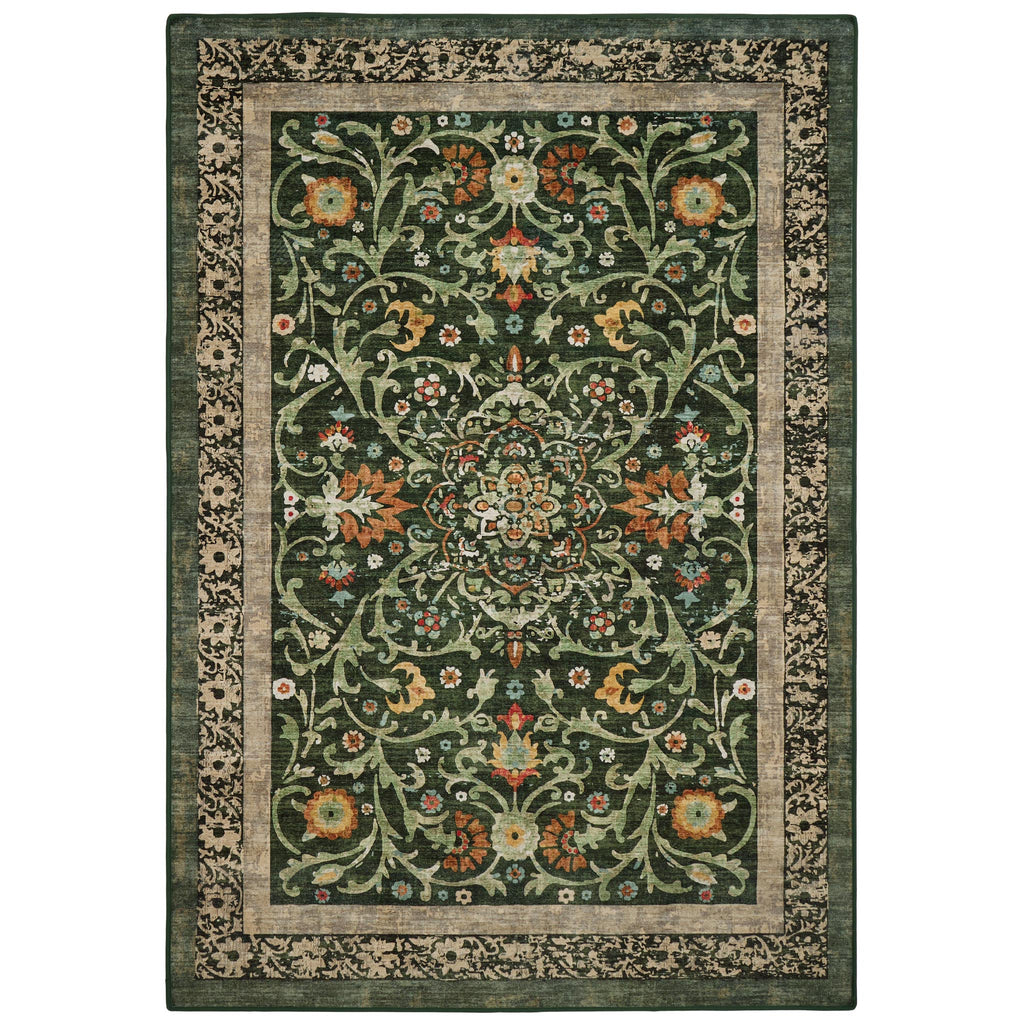 Country Paisley Green Eco-Washable Rug- a green eco -washable rug featuring various florals. 