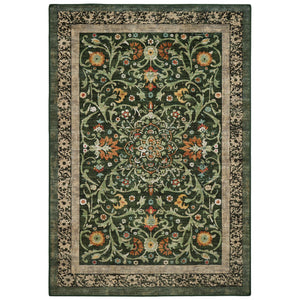 Country Paisley Green Eco-Washable Rug- a green eco -washable rug featuring various florals. 