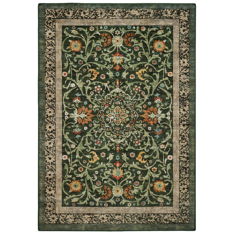 Country Paisley Green Eco-Washable Rug- a green eco -washable rug featuring various florals. 