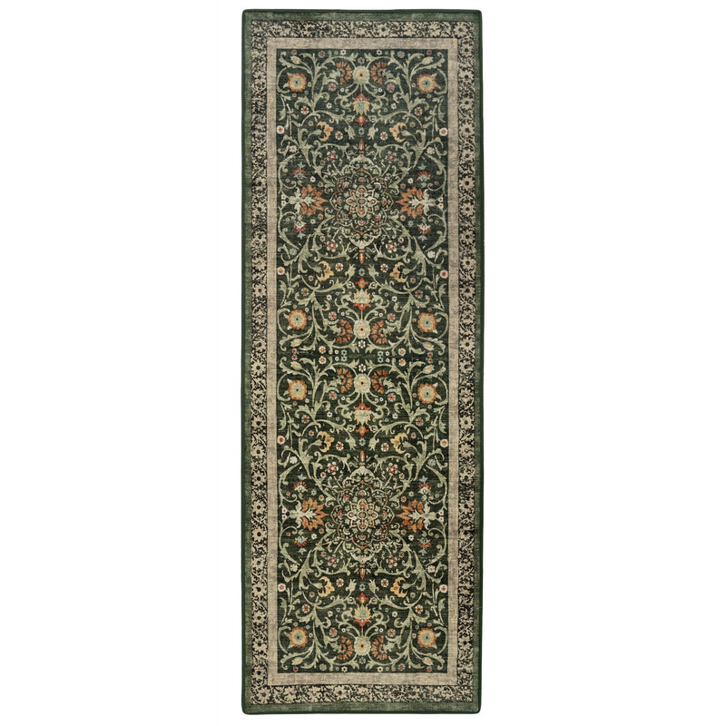 Country Paisley Green Eco-Washable Runner- a green eco -washable runner featuring various florals. 