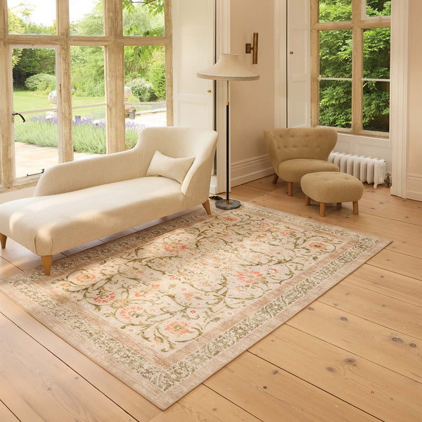 Country Paisley Eco-Washable Rug- 100% recycled content rug featruing a vintage floral pattern.