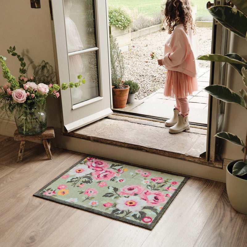 Country Rose Floral Doormat- 100% recycled cotton doormat featuring a floral design.