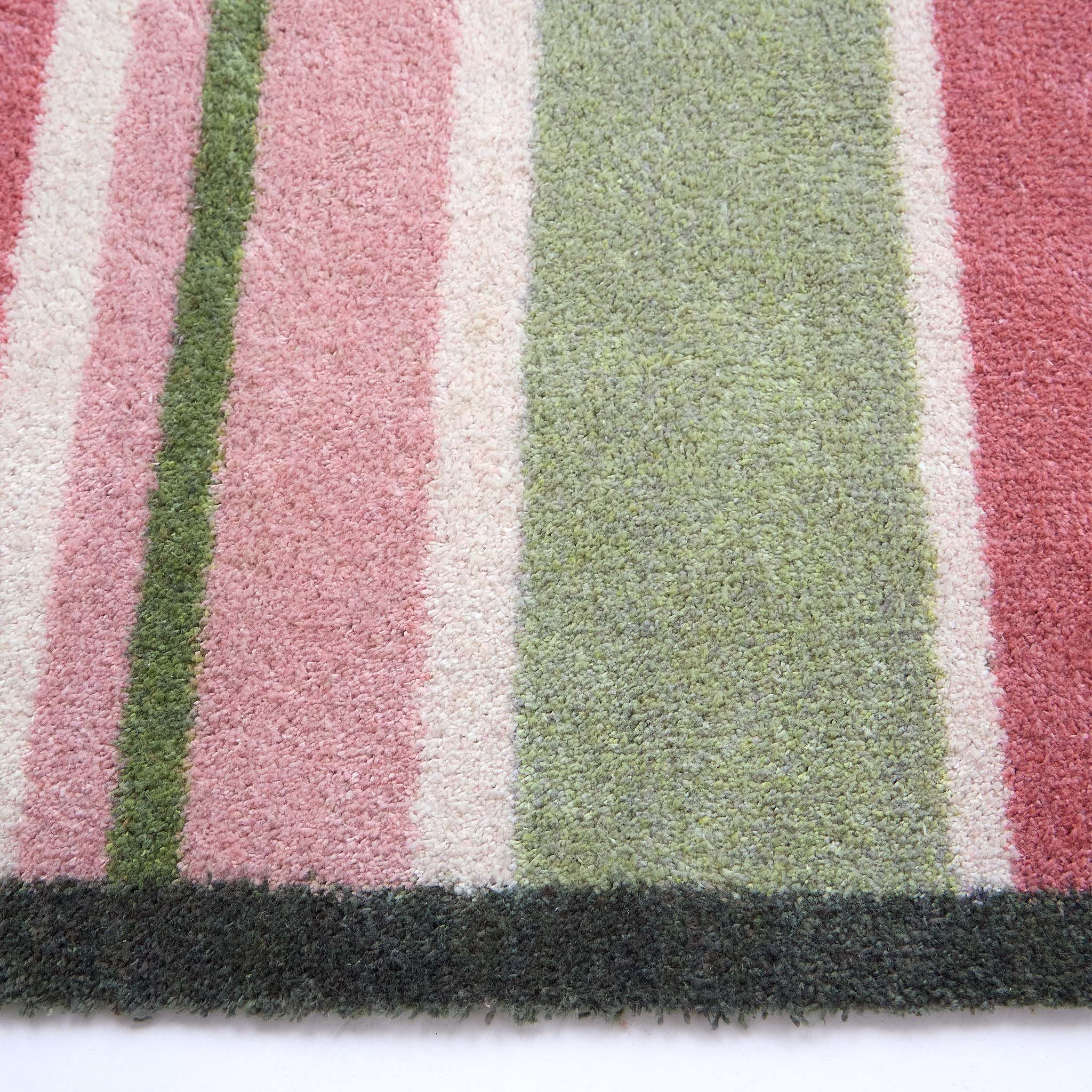 Country Rose Stripe Doormat- 100% recycled cotton doormat featuring pink, green and white stripes. 
