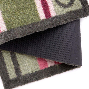 Country Rose Stripe Doormat- 100% recycled cotton doormat featuring pink, green and white stripes. 