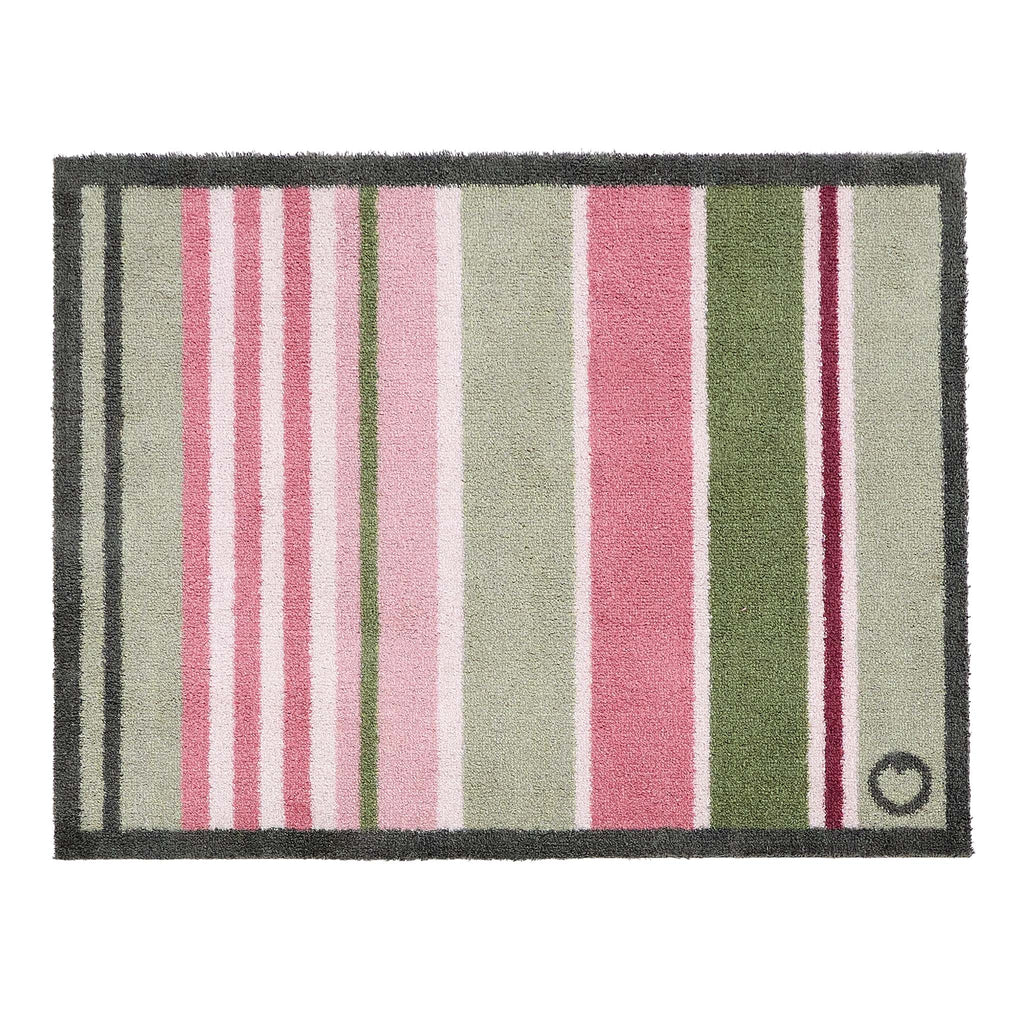 Country Rose Stripe Doormat- 100% recycled cotton doormat featuring pink, green and white stripes. 