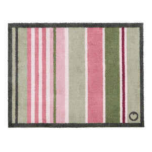 Country Rose Stripe Doormat- 100% recycled cotton doormat featuring pink, green and white stripes. 