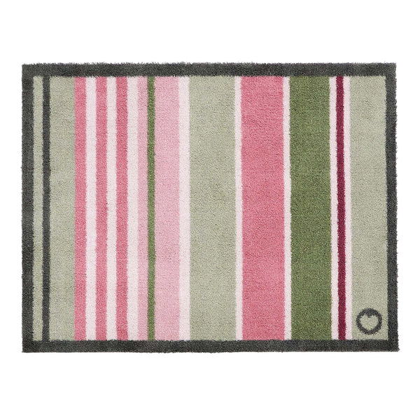 Country Rose Stripe Doormat- 100% recycled cotton doormat featuring pink, green and white stripes. 