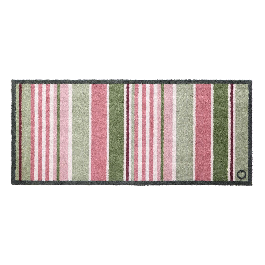 Country Rose Stripe Runner- 100% recycled cotton runner featuring pink, white and green stripes. 