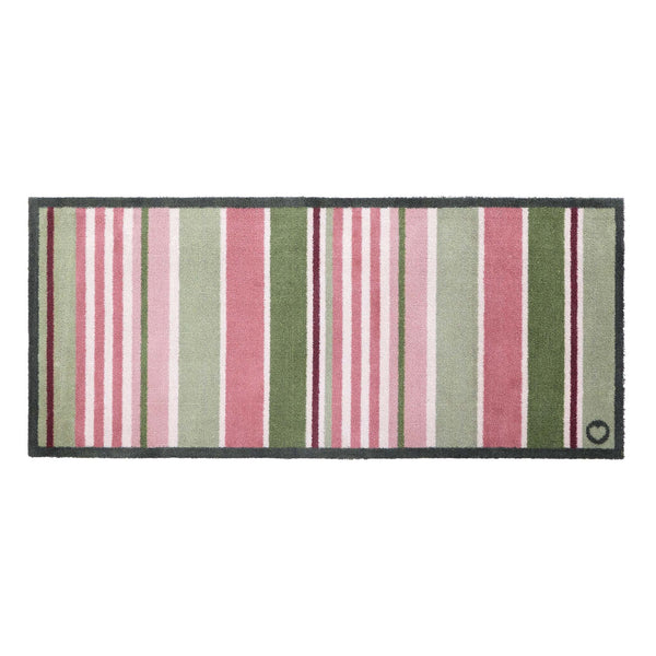 Country Rose Stripe Runner- 100% recycled cotton runner featuring pink, white and green stripes. 