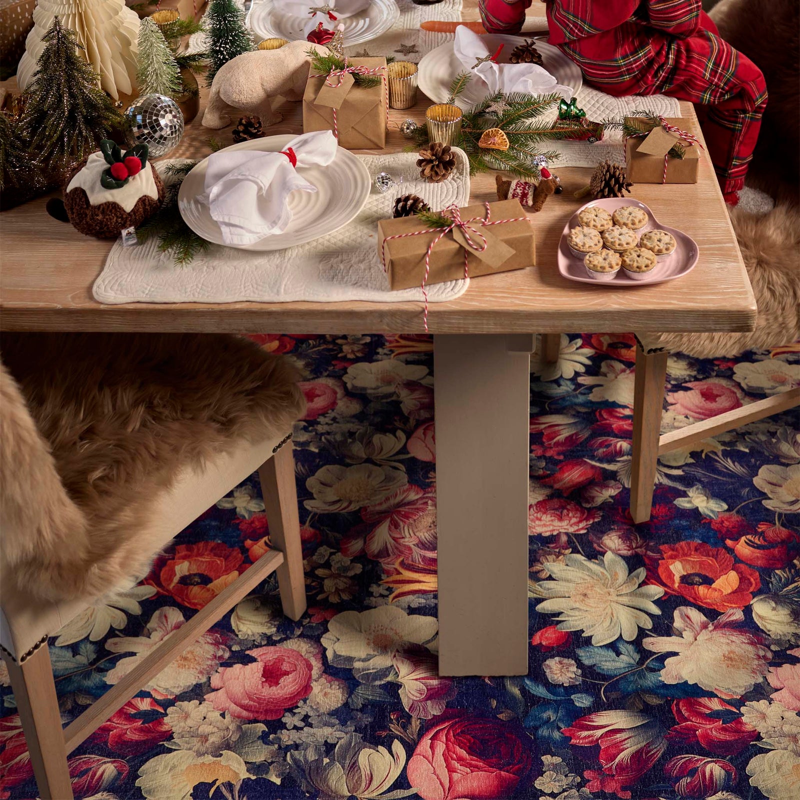 Dark Florals Eco-Washable Rug- 100% recycled material washable rug featuring flroal blooms.