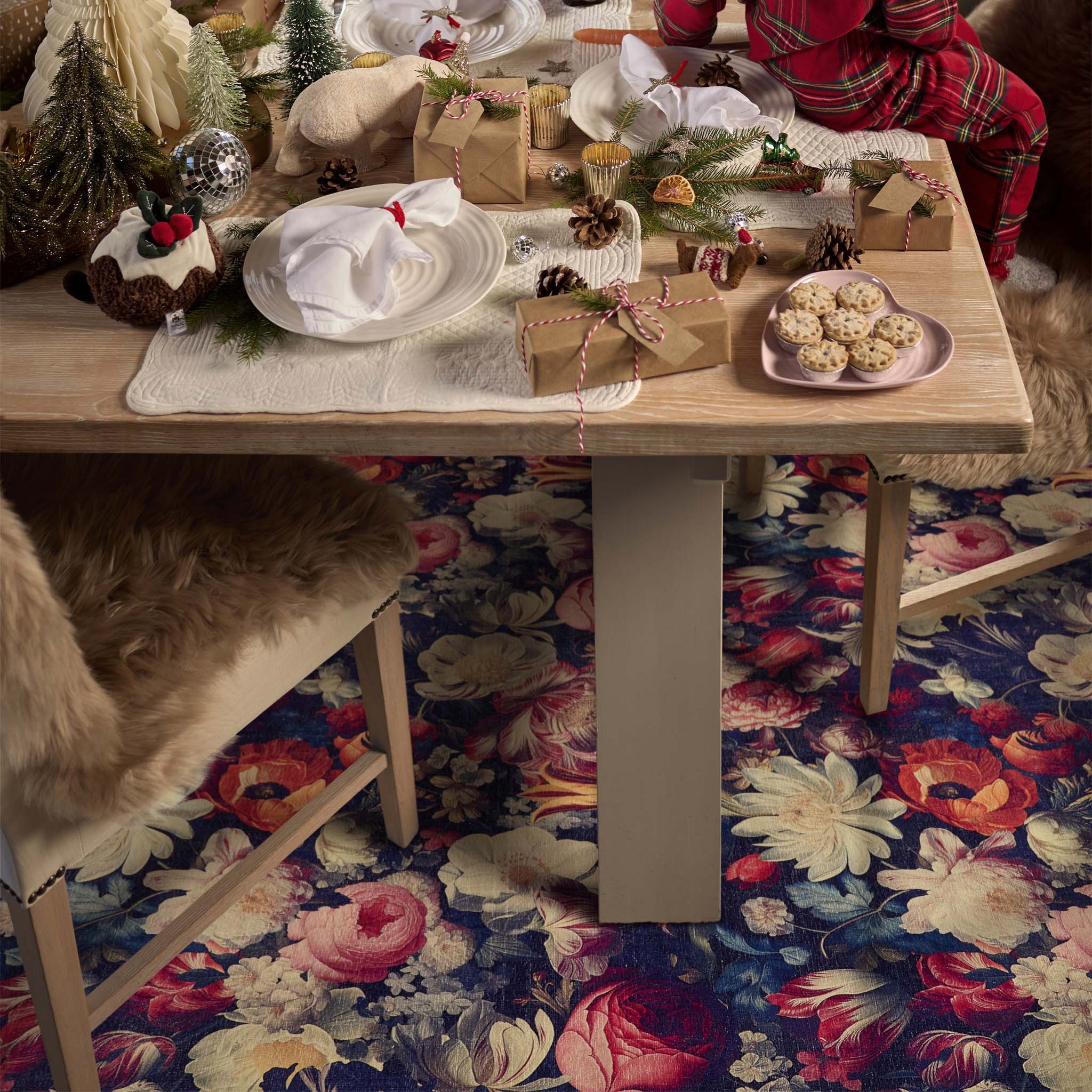 Dark Florals Eco-Washable Rug- 100% recycled material washable rug featuring flroal blooms.
