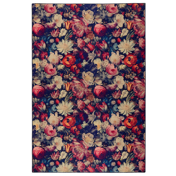 Dark Florals Eco-Washable Rug- 100% recycled material washable rug featuring flroal blooms.
