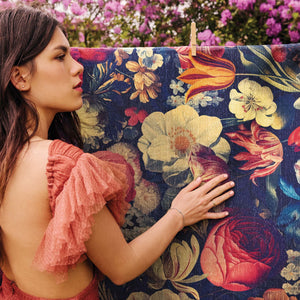 Dark Florals Eco-Washable Rug- 100% recycled material washable rug featuring flroal blooms.