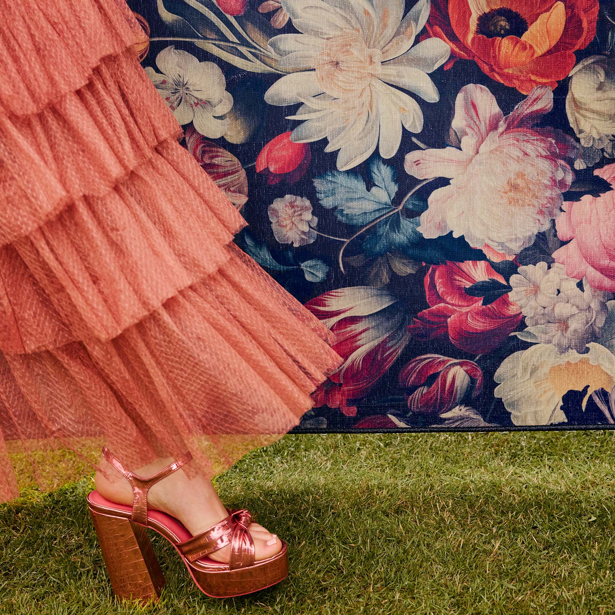 Dark Florals Eco-Washable Rug- 100% recycled material washable rug featuring flroal blooms.