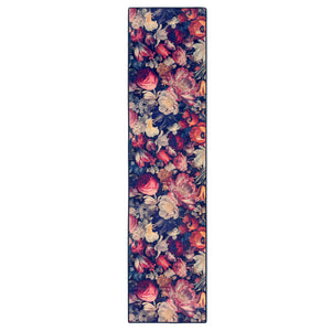 Dark Florals Eco-Washable Rug Runner- 100% recycled material runner featuring floral blooms.