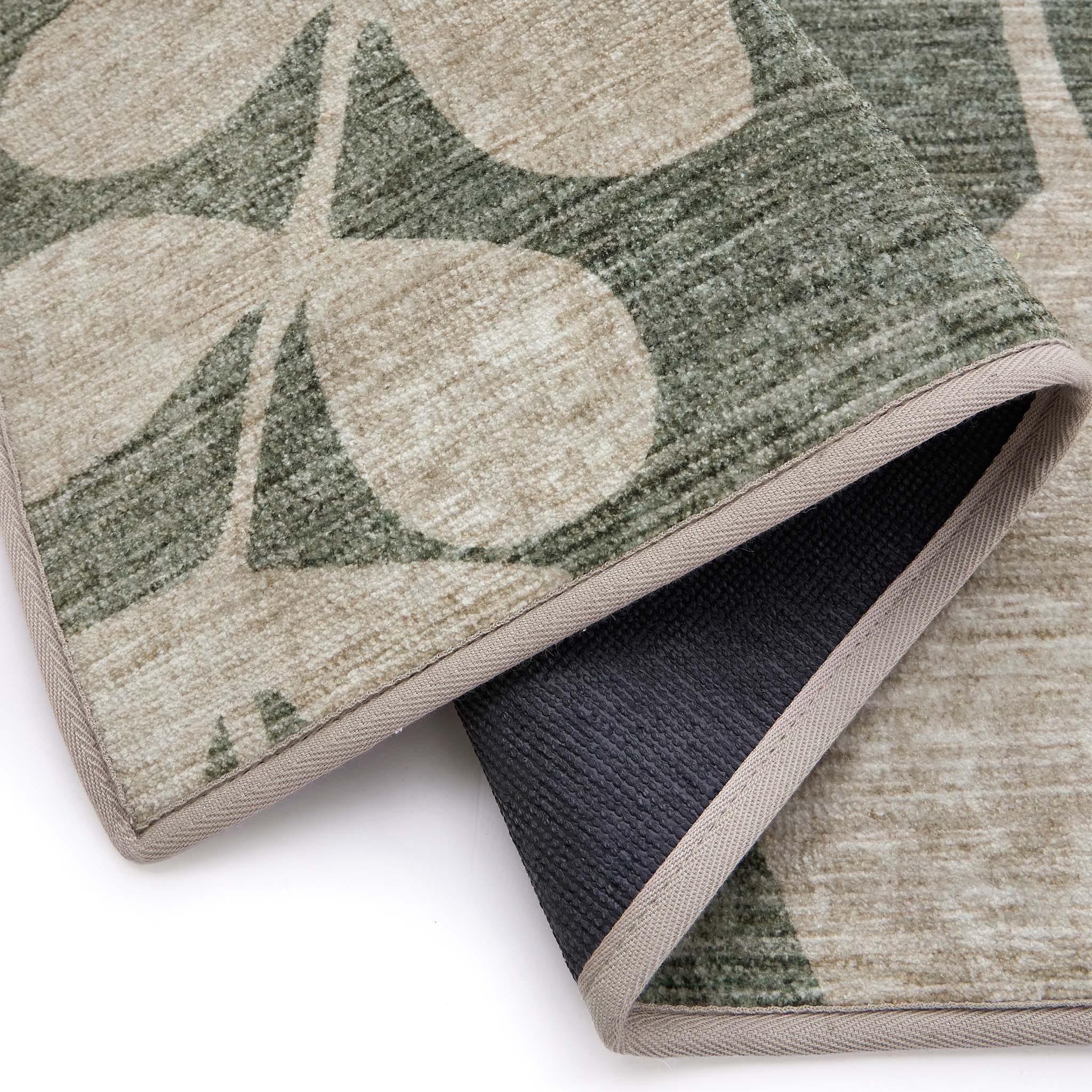 Eden Leaves Green Eco- Washable Rug- 100% recycled content rug featuring a white floral pattern against a green background.