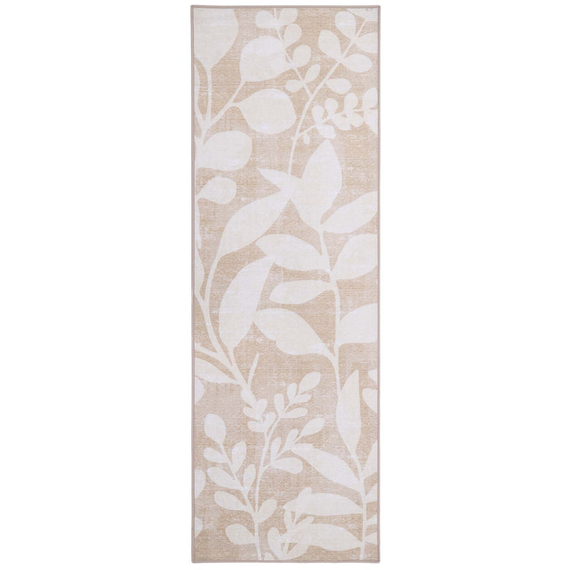 Eden Leaves Natural Eco-Washable Runner- 100% recycled polyester runner featuring a white floral pattern.