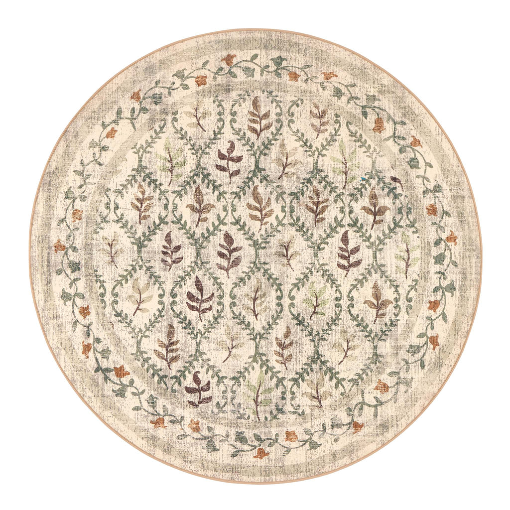 English Garden Eco-Washable Circle Rug with a nature design.