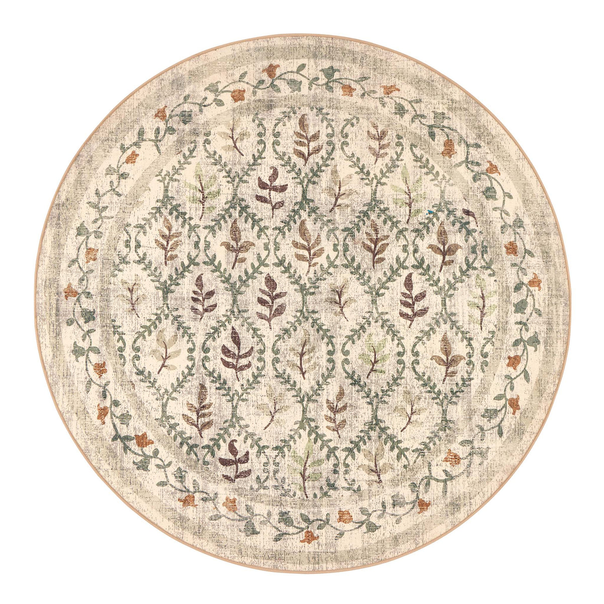 English Garden Eco-Washable Circle Rug with a nature design.