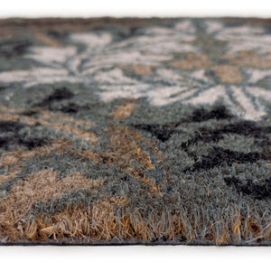 English Garden Coir Doormat - a 100% recycled material coir doormat featuring a classic grey floral pattern.
