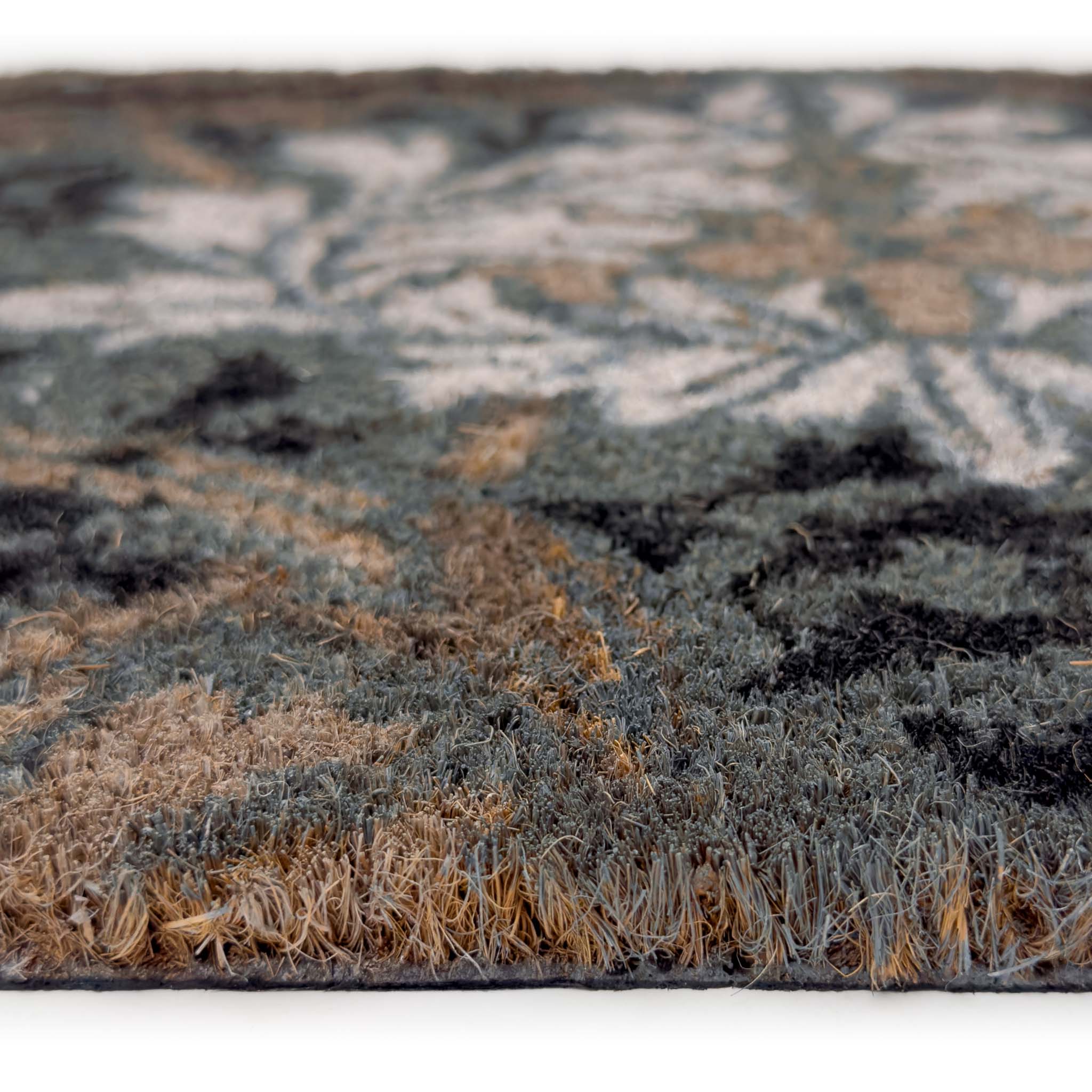 English Garden Coir Doormat - a 100% recycled material coir doormat featuring a classic grey floral pattern.