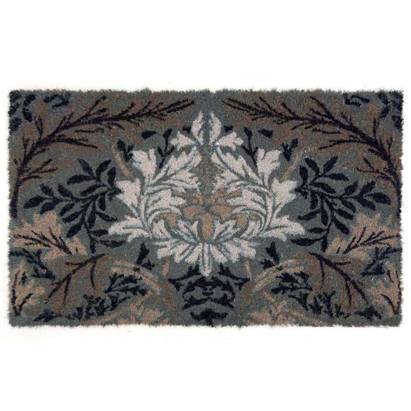 English Garden Coir Doormat - a 100% recycled material coir doormat featuring a classic grey floral pattern.