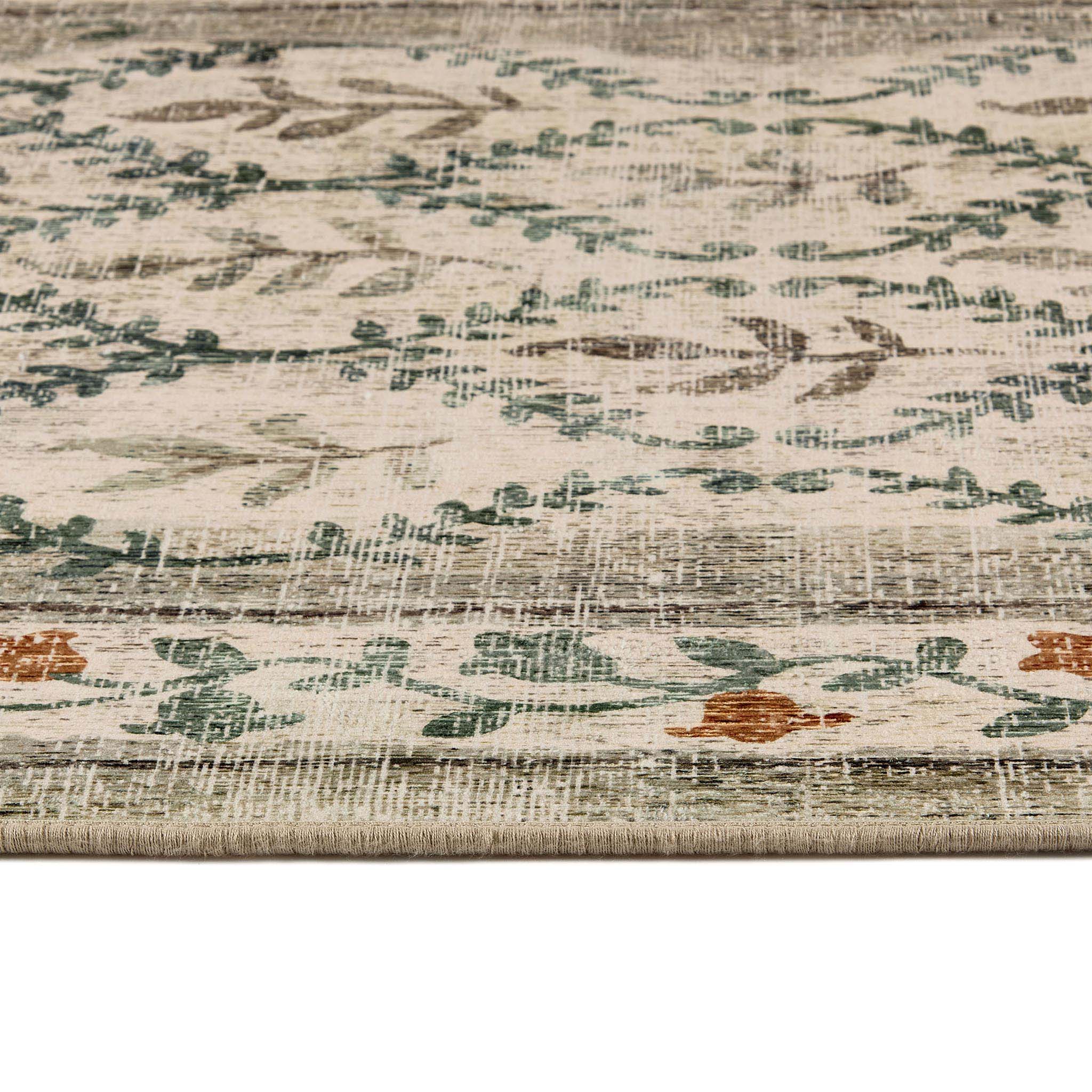 English Garden Eco-Washable Rug Runner- 100% recycled content runner featuring a vintage floral pattern.