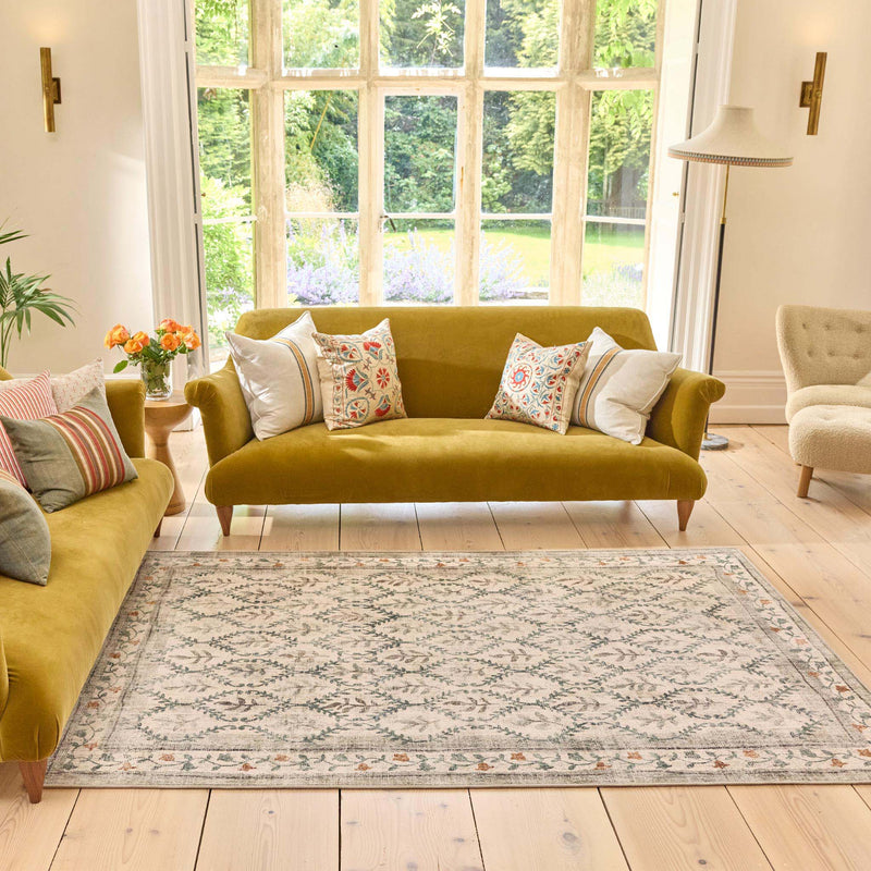 English Garden Eco-Washable Rug- 100% recycled content rug featuring a vintage floral pattern.