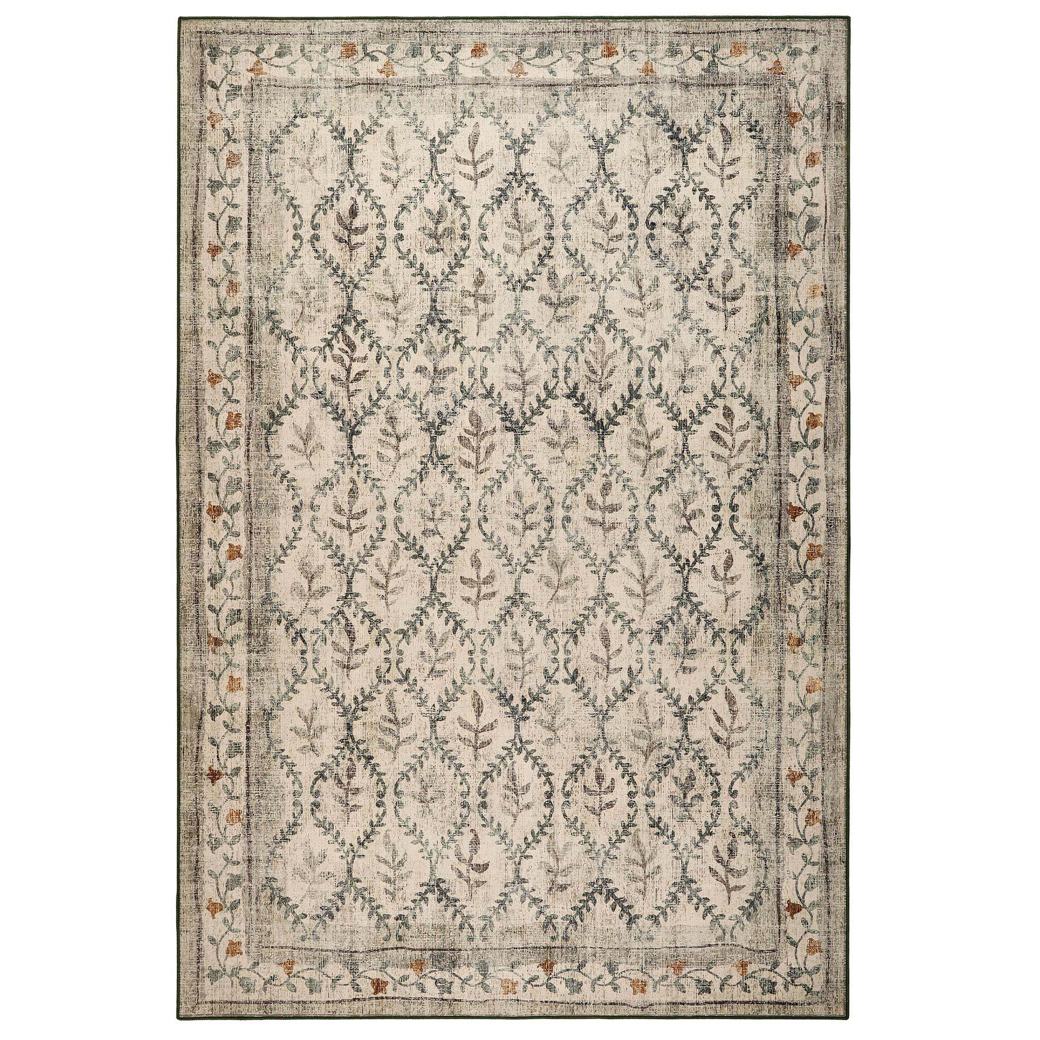 English Garden Eco-Washable Rug- 100% recycled content rug featuring a vintage floral pattern.