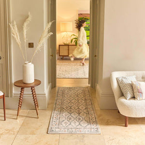 English Garden Eco-Washable Rug Runner- 100% recycled content runner featuring a vintage floral pattern.