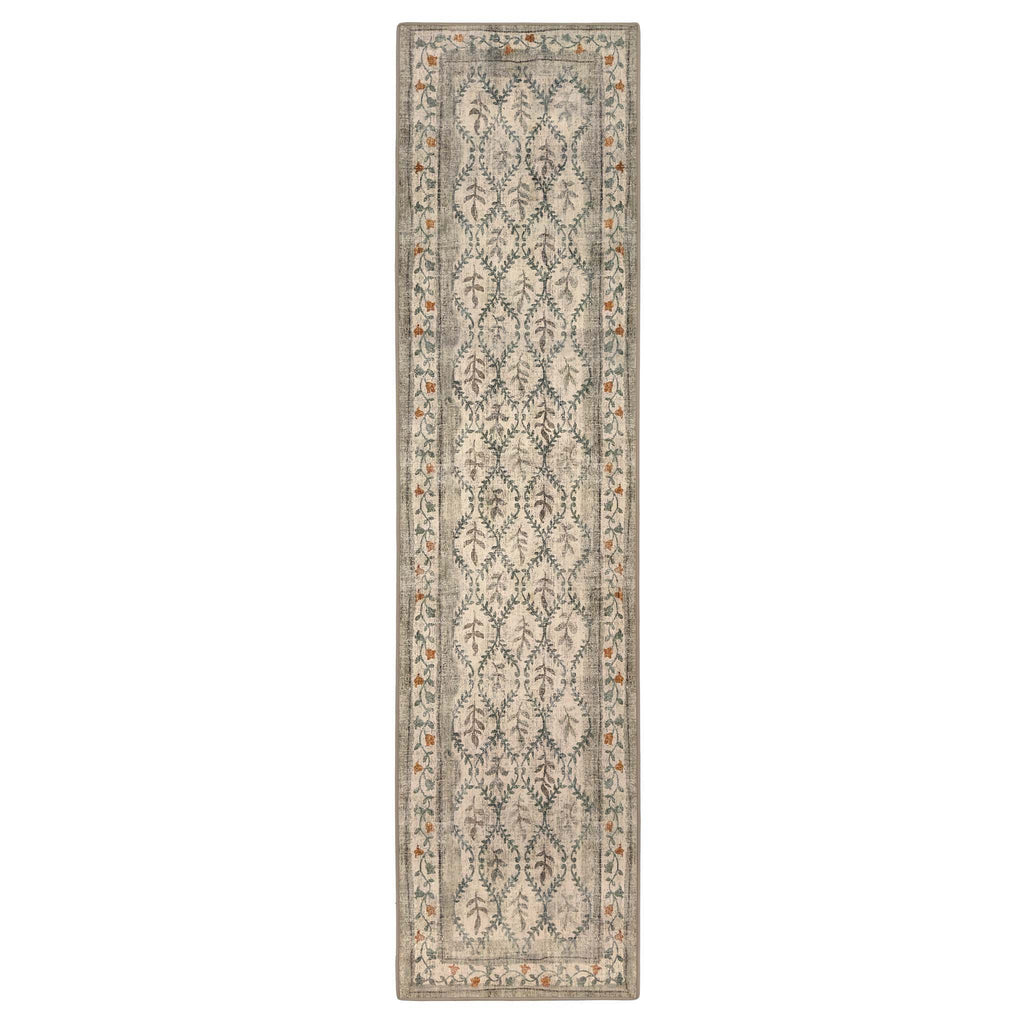 English Garden Eco-Washable Rug Runner- 100% recycled content runner featuring a vintage floral pattern.