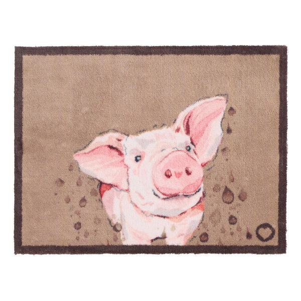 Farmyard Pig Washable Doormat- a cotton washable doormat featuring a pig shaking off mud.