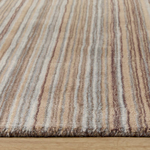 Fine Stripes Beige Rug - a 100% brown wool rug featuring a striped pattern. 