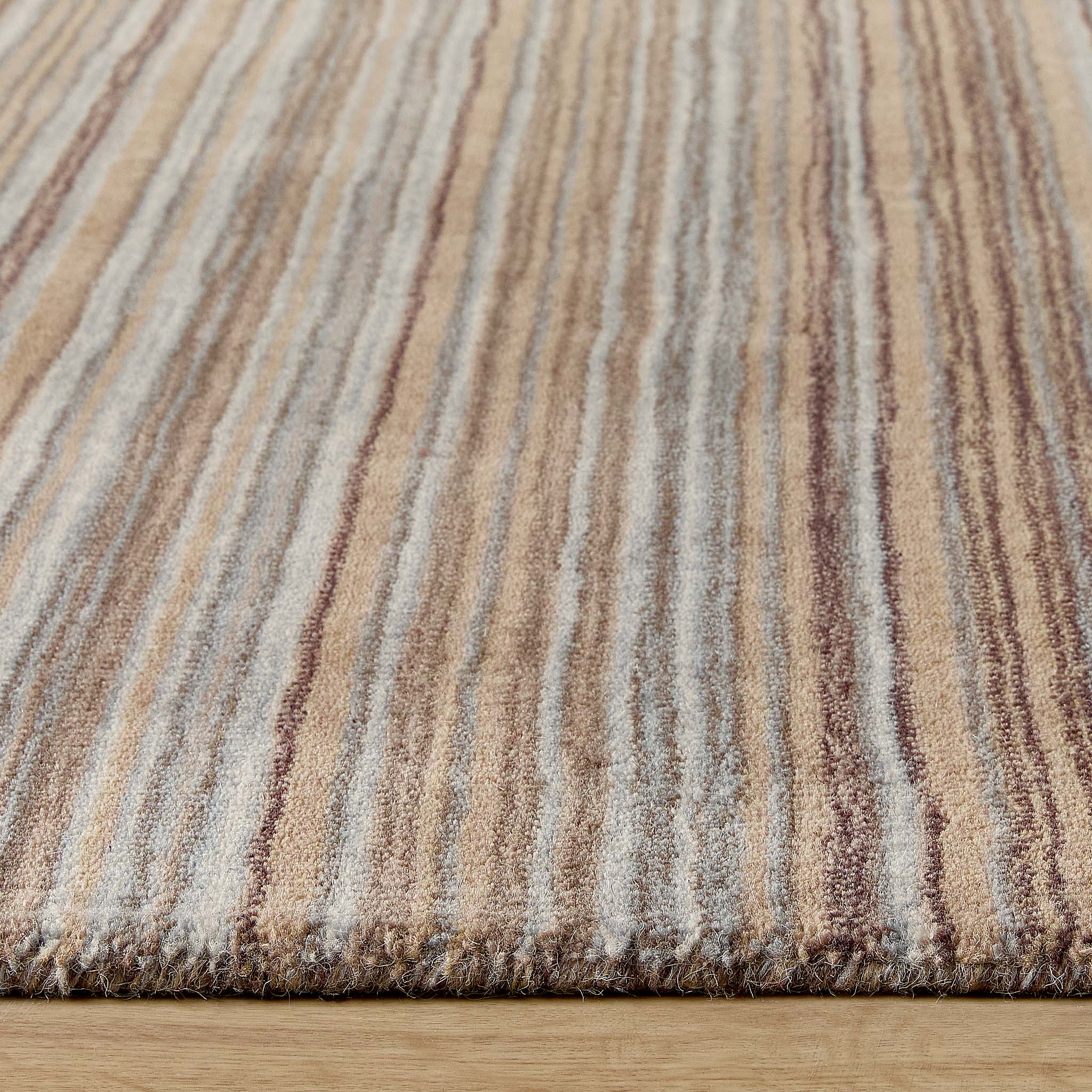 Fine Stripes Beige Rug - a 100% brown wool rug featuring a striped pattern. 