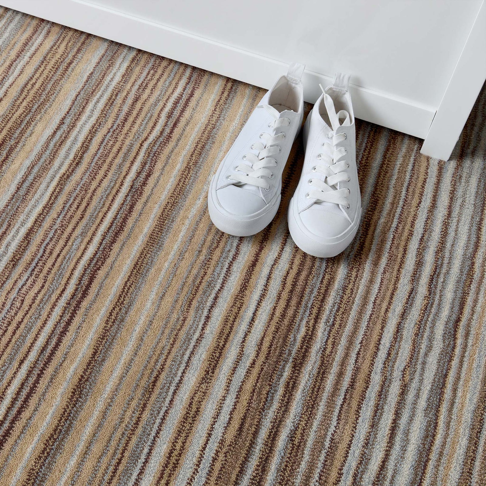 Fine Stripes Beige Runner  - a 100% brown wool runner featuring a striped pattern. 