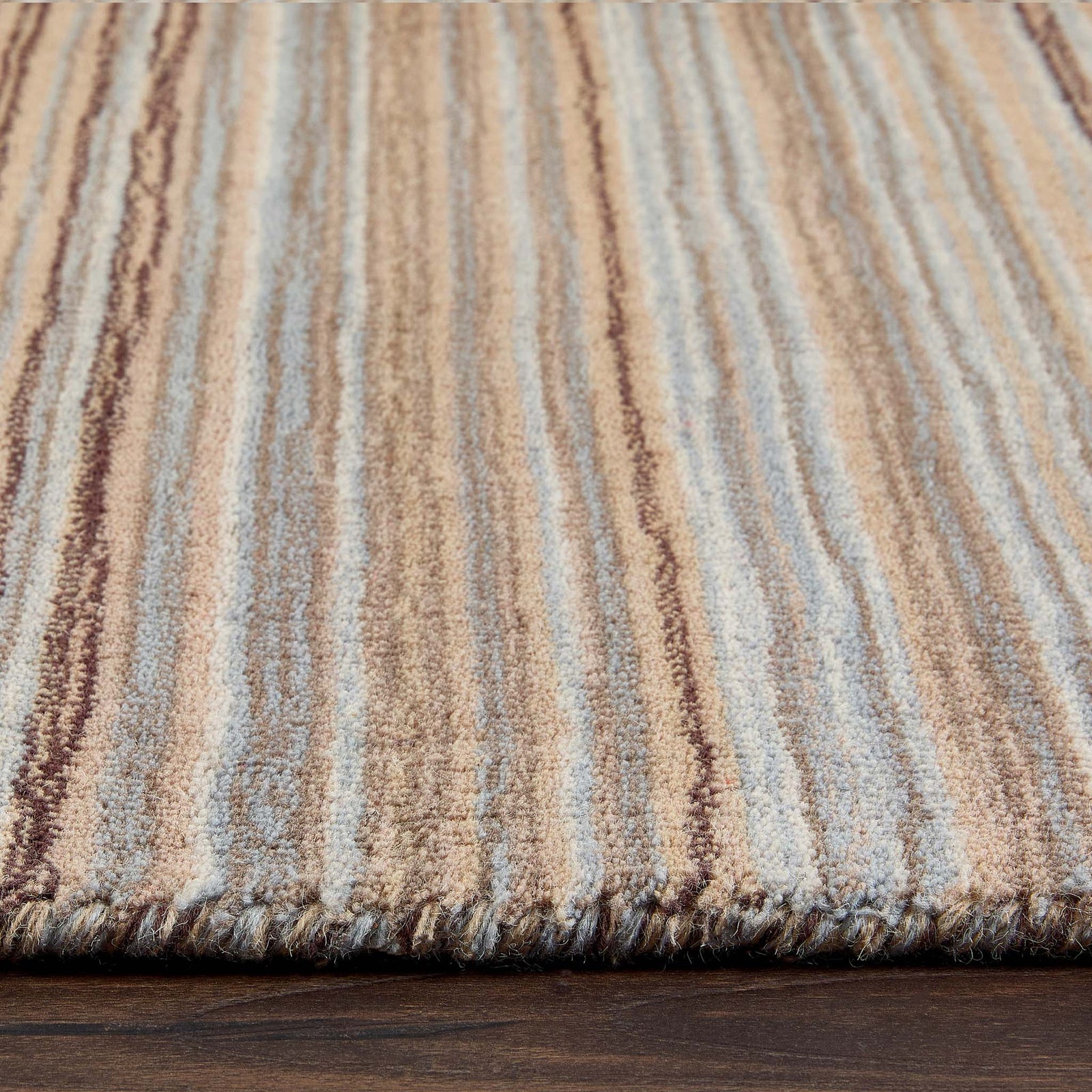 Fine Stripes Beige Runner  - a 100% brown wool runner featuring a striped pattern. 