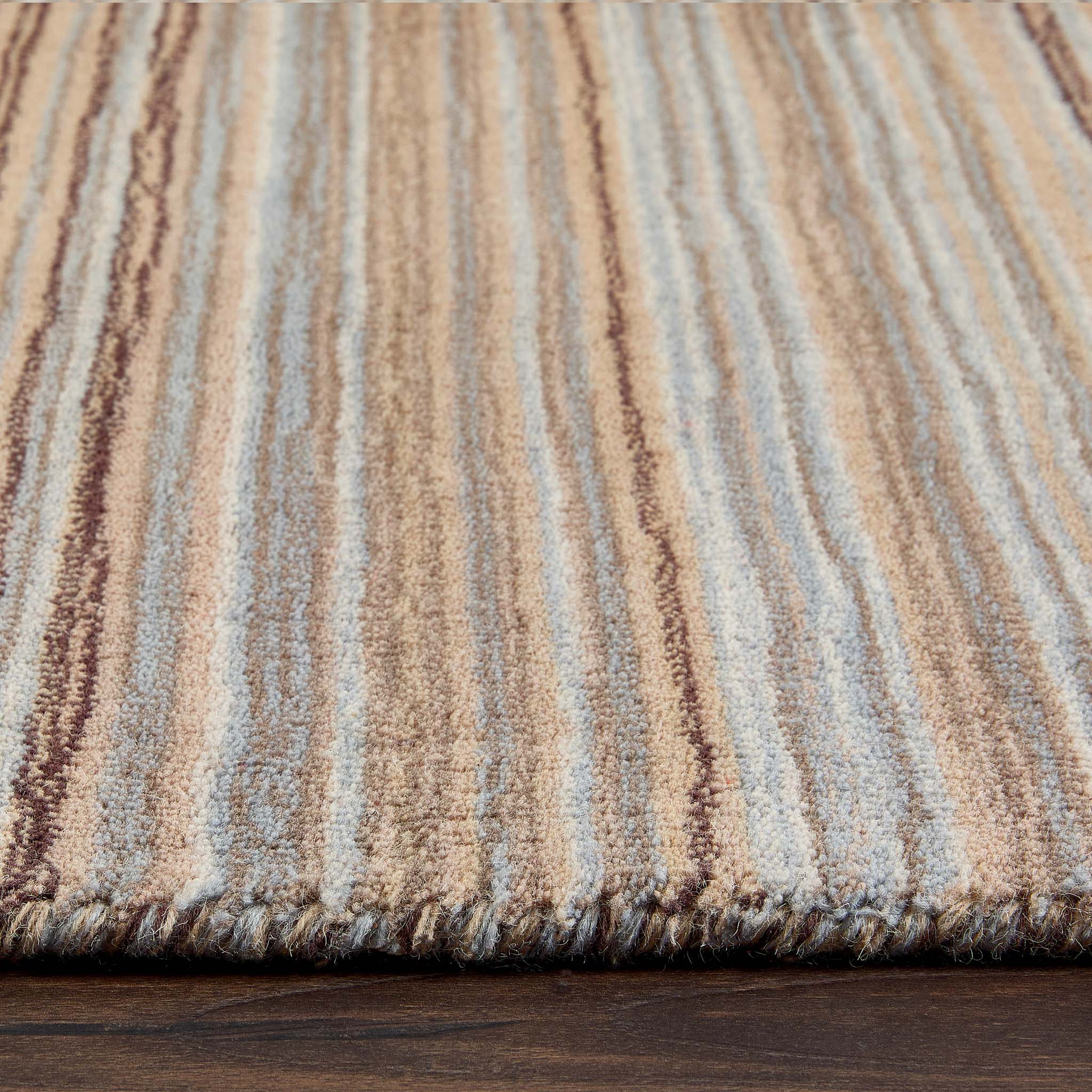 Fine Stripes Beige Runner  - a 100% brown wool runner featuring a striped pattern. 